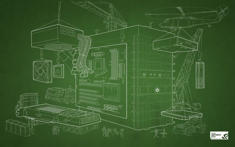 Nvidia, GPUs, Blueprints, Computer, Construction site, Simple background HD Wallpaper Desktop Background