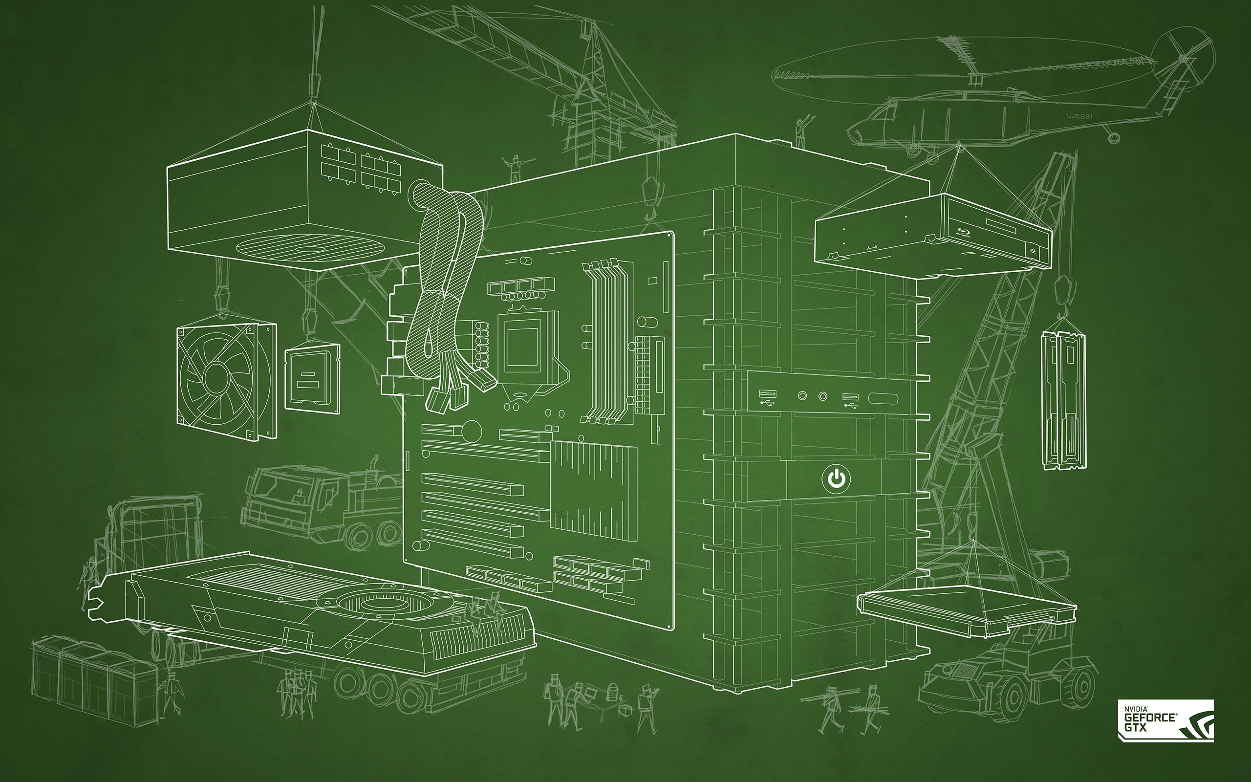 Nvidia, GPUs, Blueprints, Computer, Construction site, Simple background Wallpaper