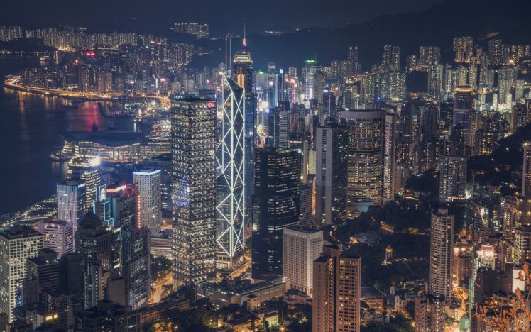 Hong Kong, City, Cityscape, Skyscraper, Night, Lights HD Wallpaper Desktop Background