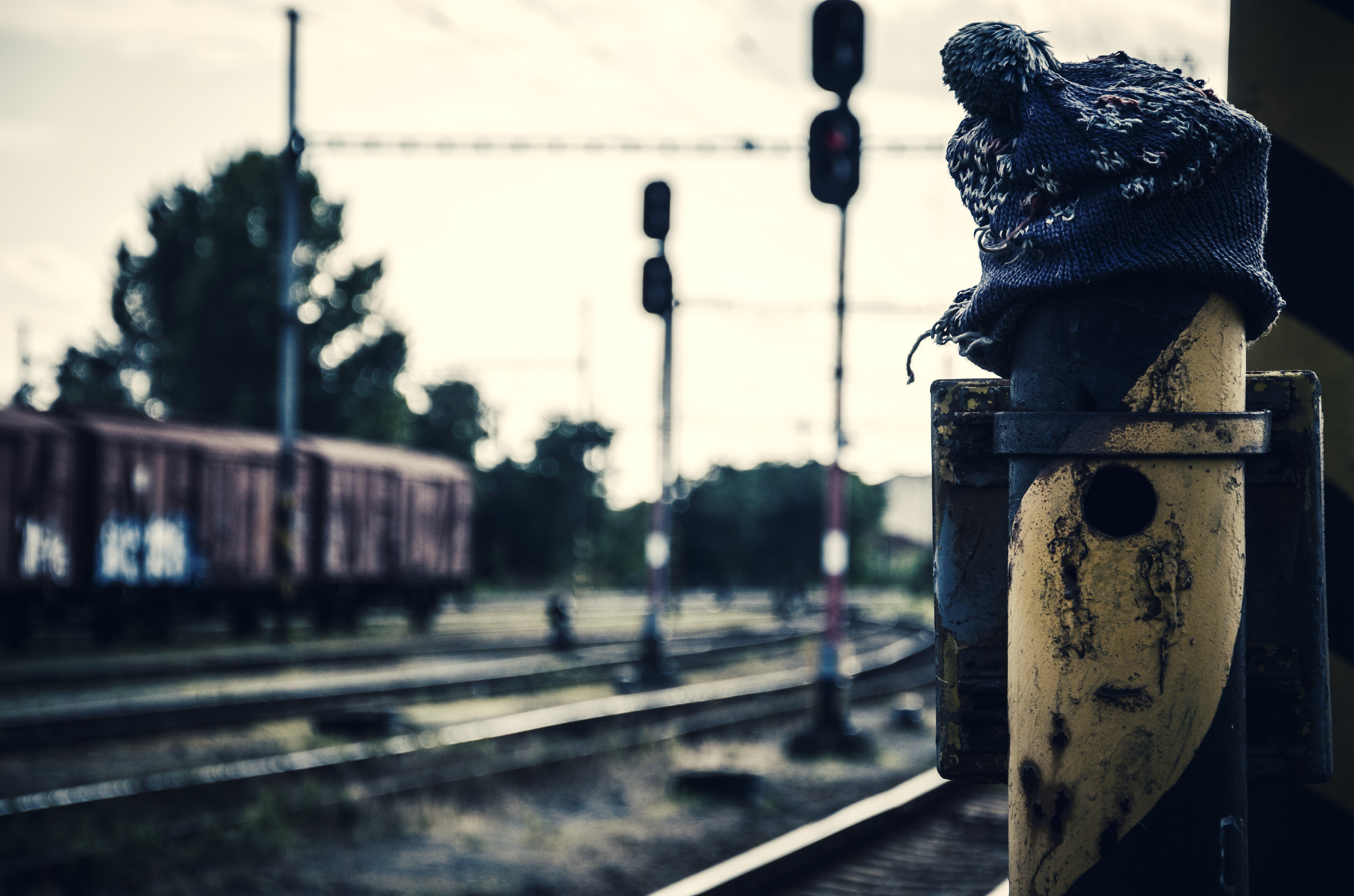 train, Train station, Old, Rust, Rail yard, Depth of field, Pripyat, Ukraine, Woolly hat, Hat Wallpaper