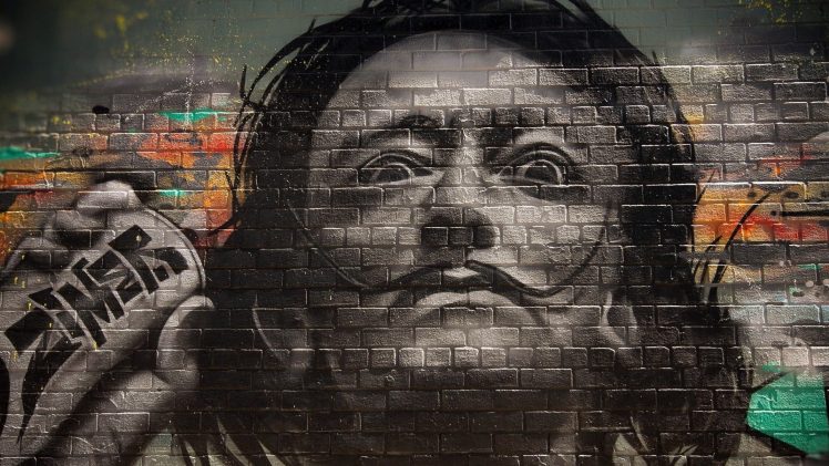 graffiti, Walls, Bricks, Men, Salvador Dalí, Face, Painters, Portrait, Moustache, Selective coloring HD Wallpaper Desktop Background