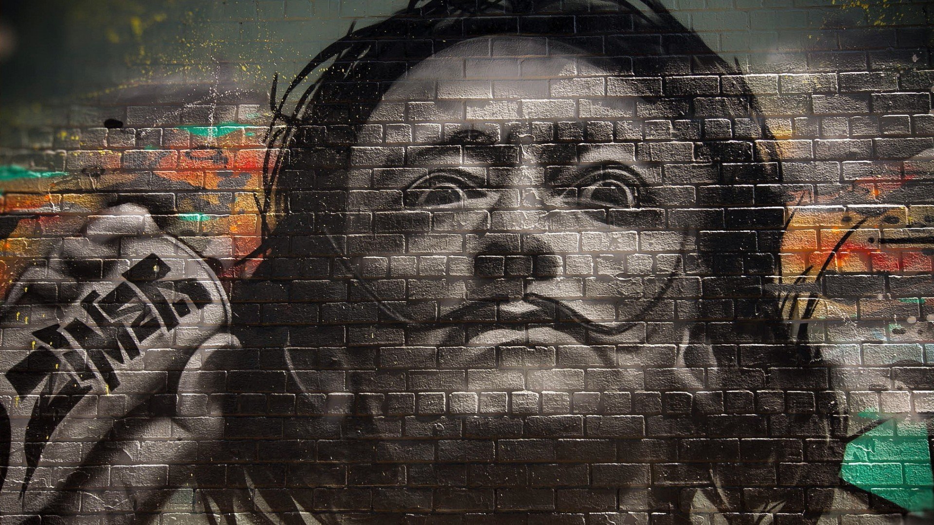 graffiti, Walls, Bricks, Men, Salvador Dalí, Face, Painters, Portrait, Moustache, Selective coloring Wallpaper