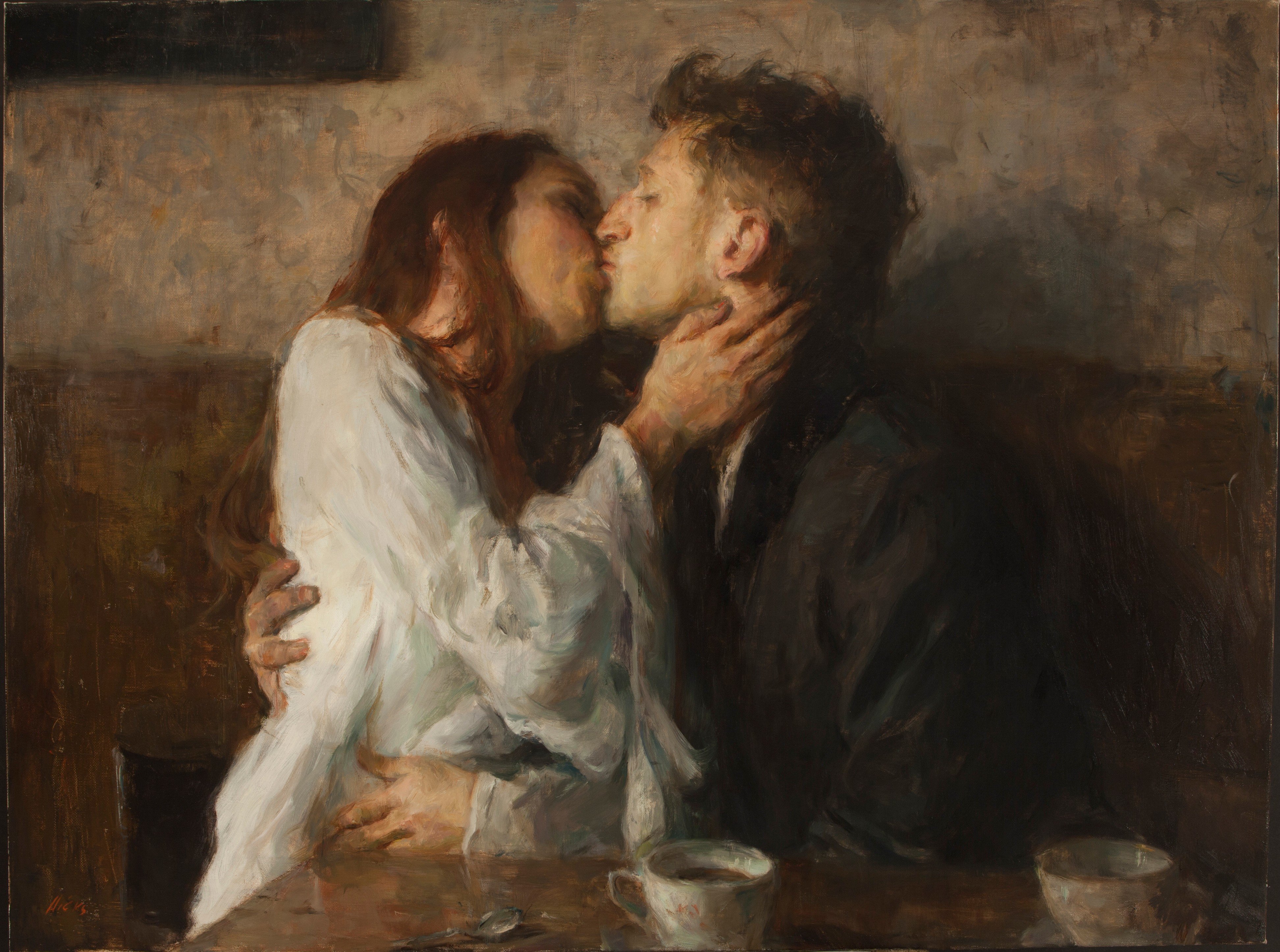 couple, Painting, Kissing, Classic art, Tea Wallpaper