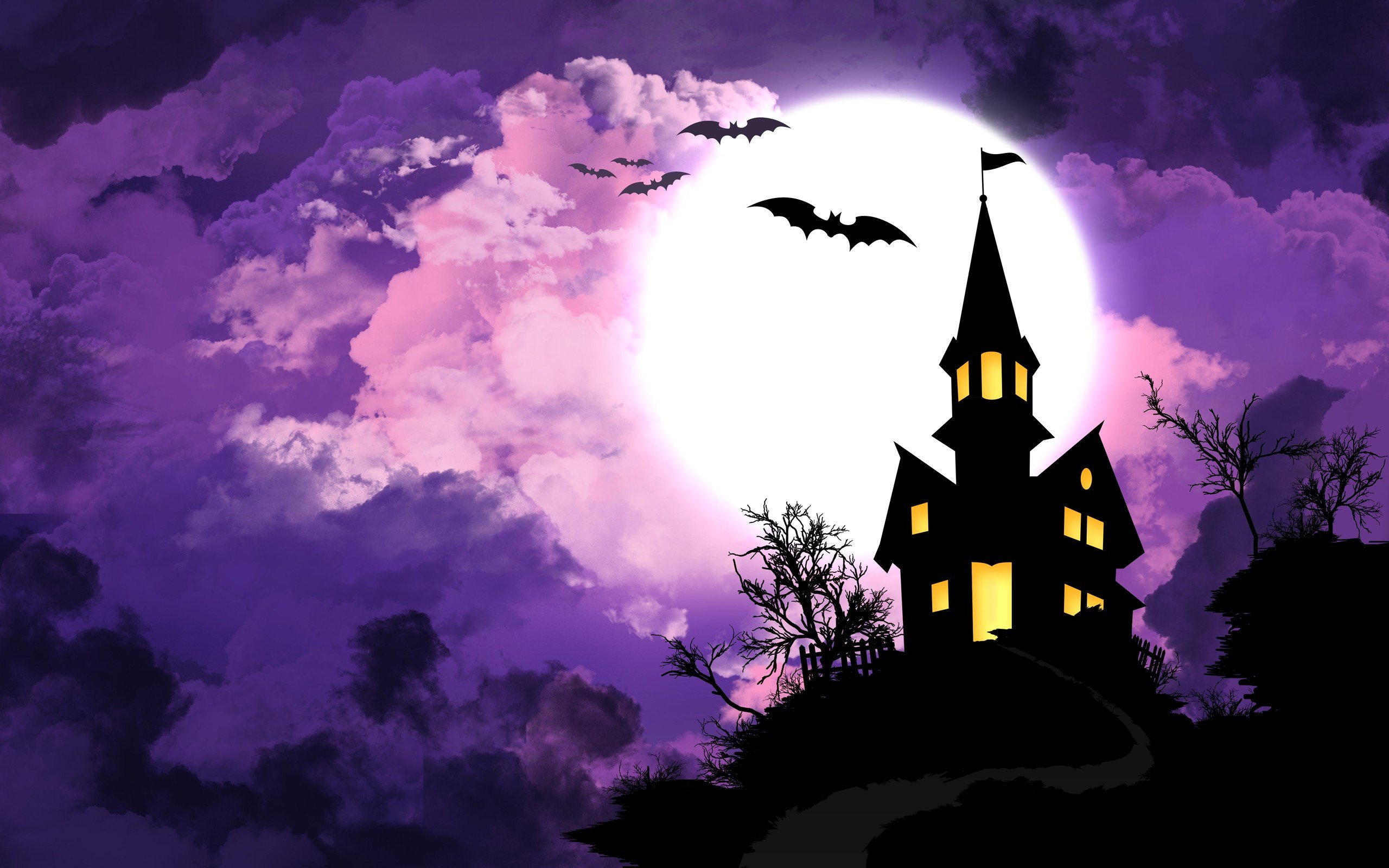 Halloween, Vector art, Purple, Bats Wallpaper
