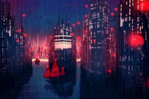 lantern, Junk, Rain, City, Night