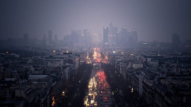 cityscape, Road, Building, Lights, Street, Mist, La Defense Paris HD Wallpaper Desktop Background