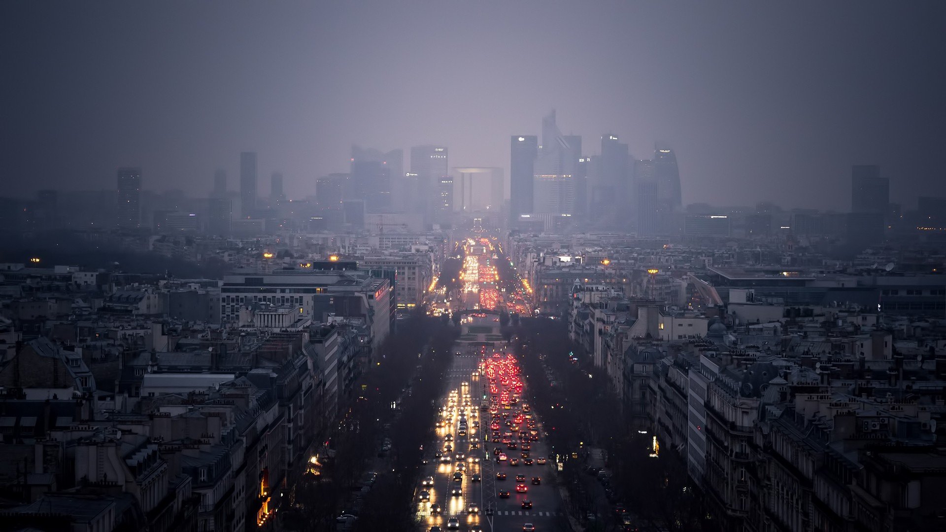 cityscape, Road, Building, Lights, Street, Mist, La Defense Paris Wallpaper