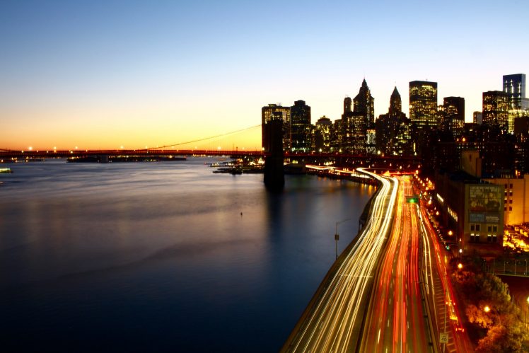 New York City, Manhattan, Manhattan Bridge, Lightscape, Chinatown HD Wallpaper Desktop Background