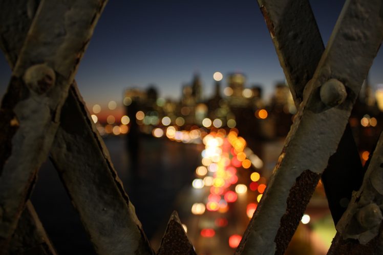 New York City, Bridge, Night, Blurred HD Wallpaper Desktop Background