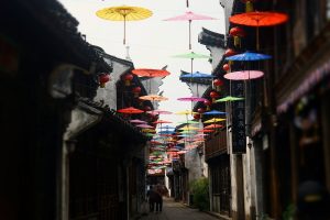 city, Street, Asia, Asian architecture, Umbrella, Japanese umbrella, Building, Colorful