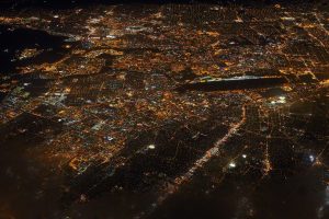 city, Night, Lights, Aerial view