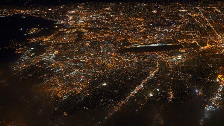 city, Night, Lights, Aerial view HD Wallpaper Desktop Background