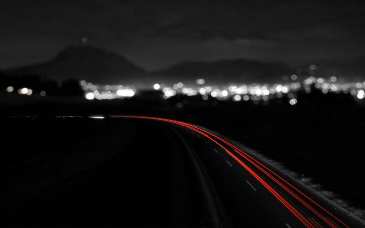 skyline, Night, Long exposure, Road HD Wallpaper Desktop Background