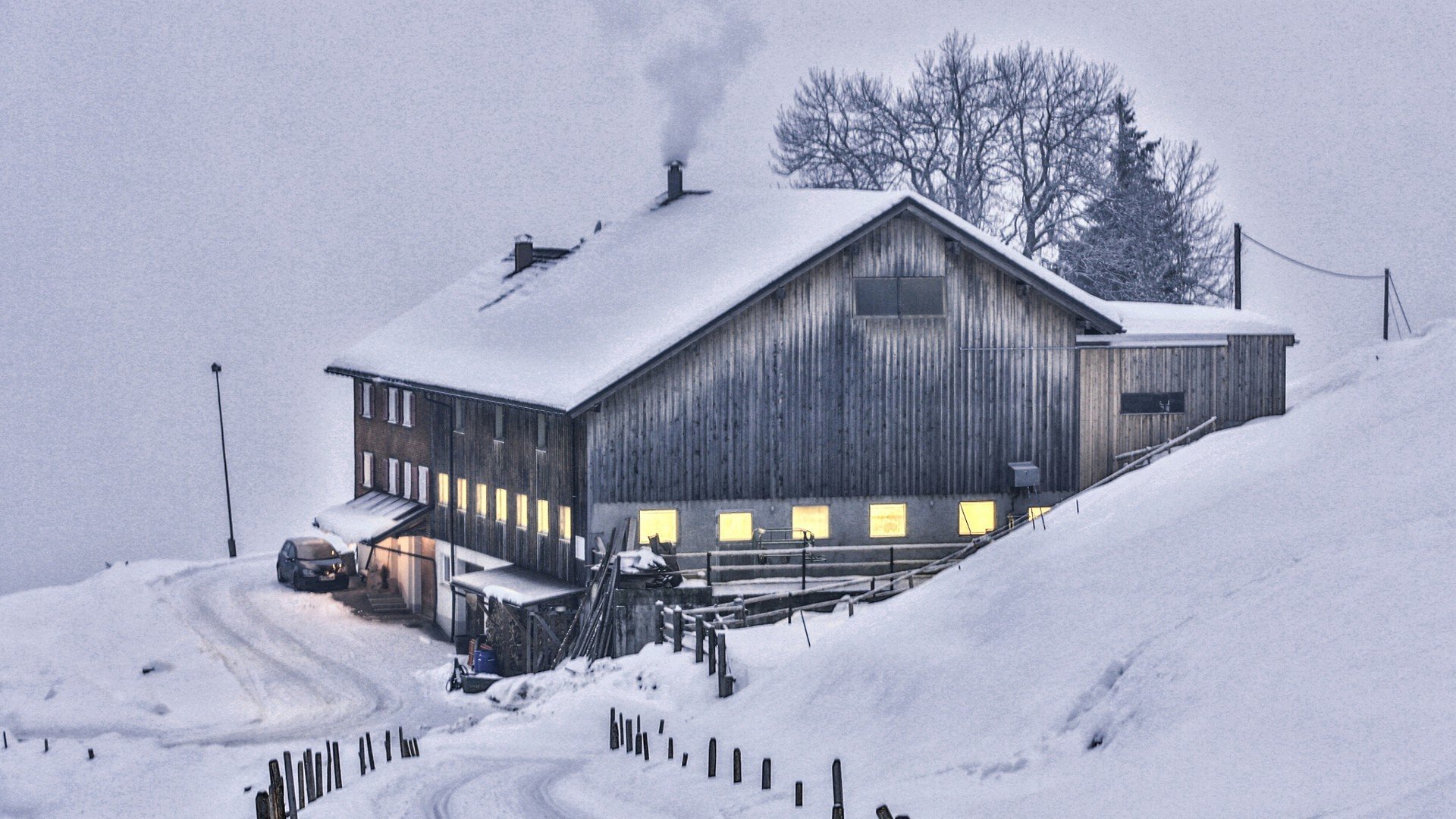 Austria, Cabin, Snow Wallpaper