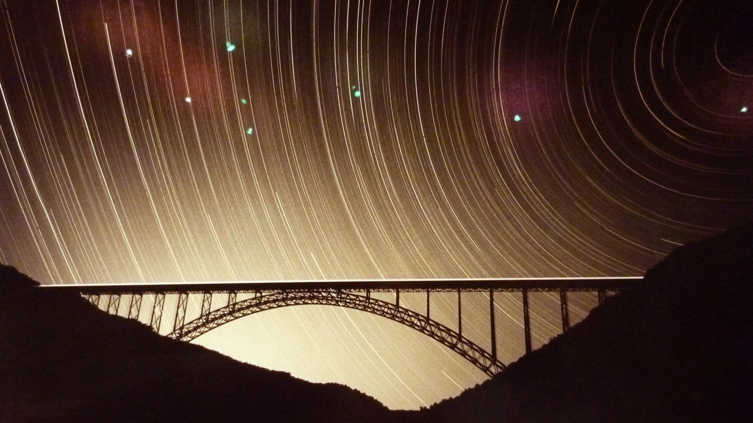 bridge, Star trails, Long exposure, Silhouette Wallpaper