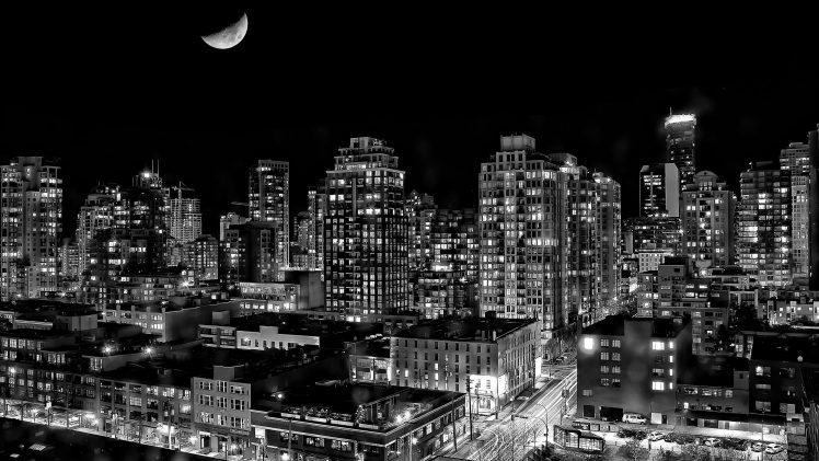 Vancouver, British Columbia, Night, Moon HD Wallpaper Desktop Background
