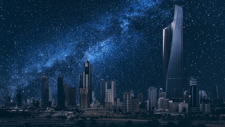 Kuwait, Night, Stars, City, Tower HD Wallpaper Desktop Background