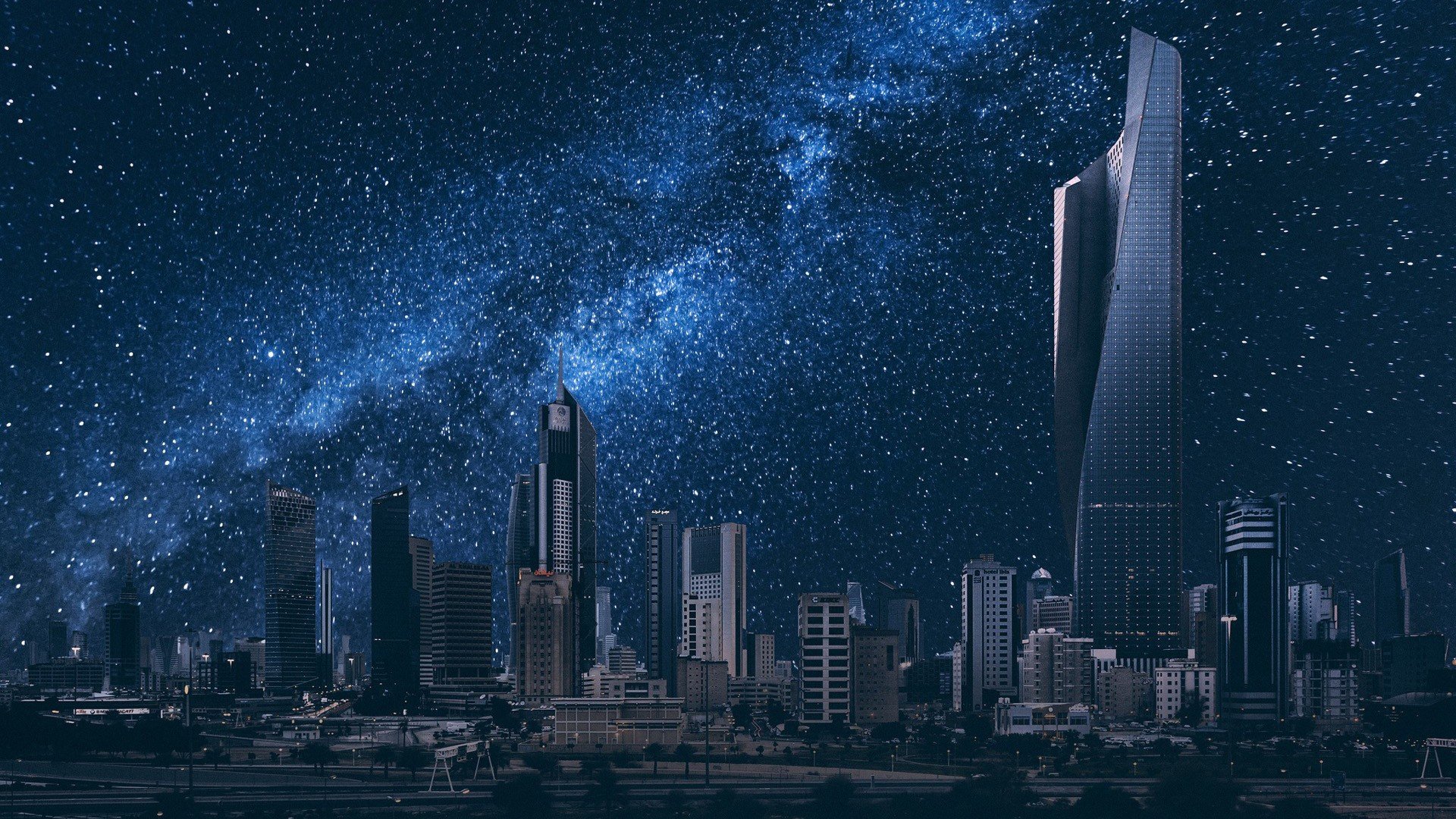 Kuwait, Night, Stars, City, Tower Wallpaper