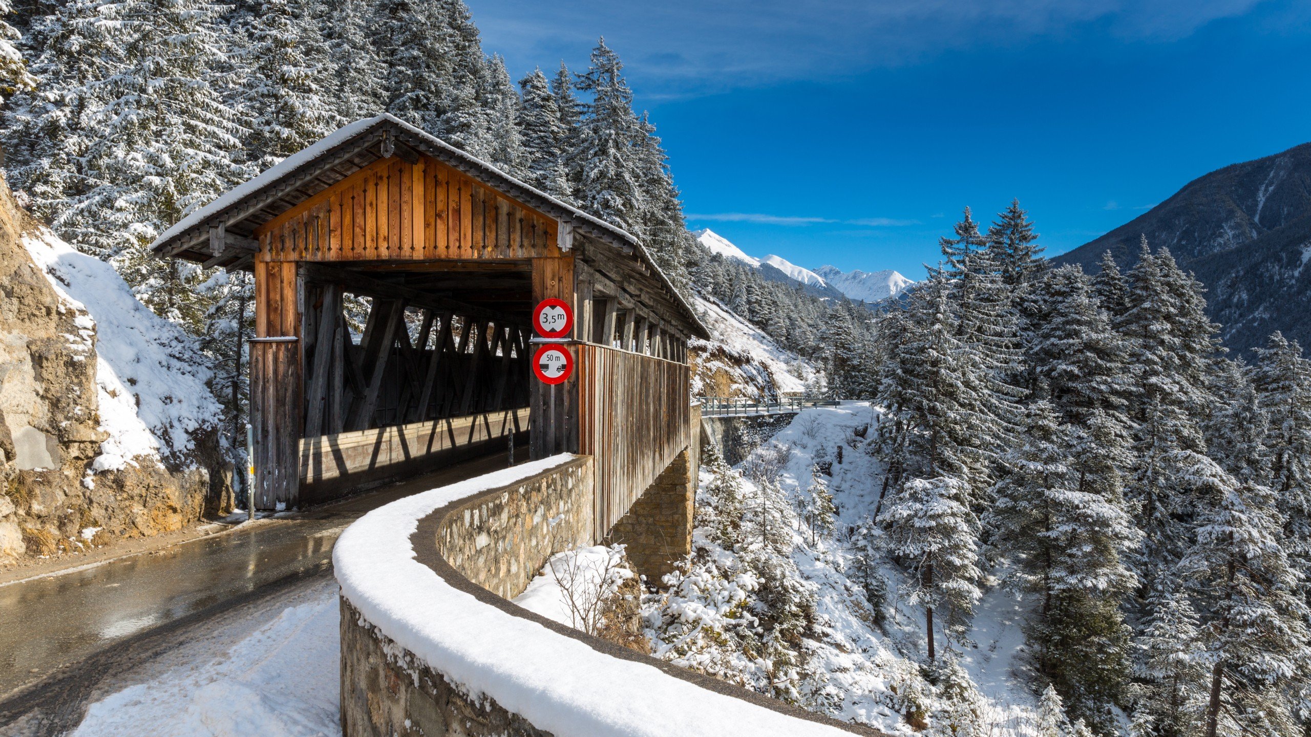bridge, Switzerland, Snow Wallpaper
