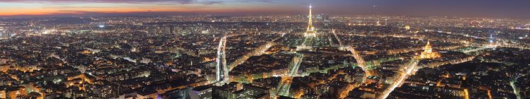 Paris, Eiffel Tower, Night, Triple screen HD Wallpaper Desktop Background