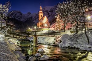 bridge, Germany, Berchtesgaden, Night, Snow