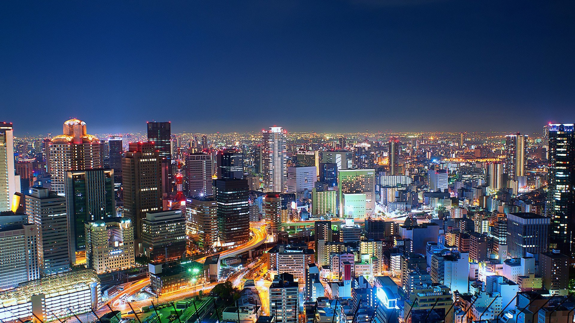 city, Cityscape, Architecture, Building, Osaka, Japan, Night, Lights