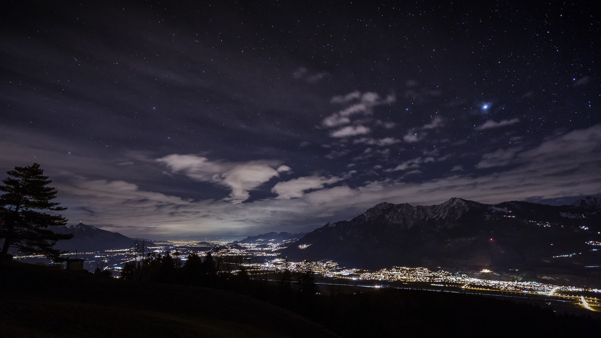 night, Switzerland, Sevelen, Stars, Mountain Wallpaper