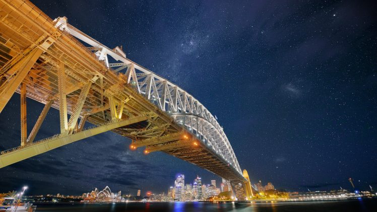 bridge, Night, City, Sydney, Sydney Harbour Bridge, Stars, Sydney Harbour HD Wallpaper Desktop Background
