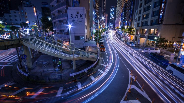 Japan, City, Long exposure, Street, Night HD Wallpaper Desktop Background
