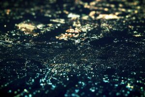 city, Night, Tilt shift, Aerial view