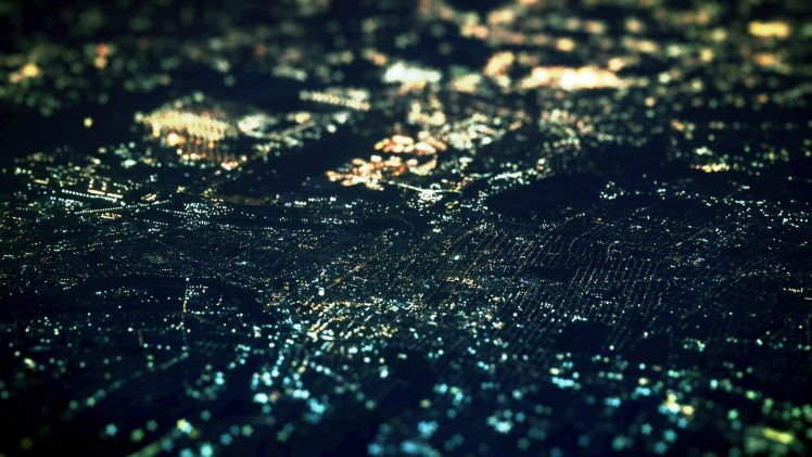 city, Night, Tilt shift, Aerial view HD Wallpaper Desktop Background