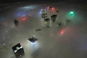mist, City, Night, Aerial view, Toronto