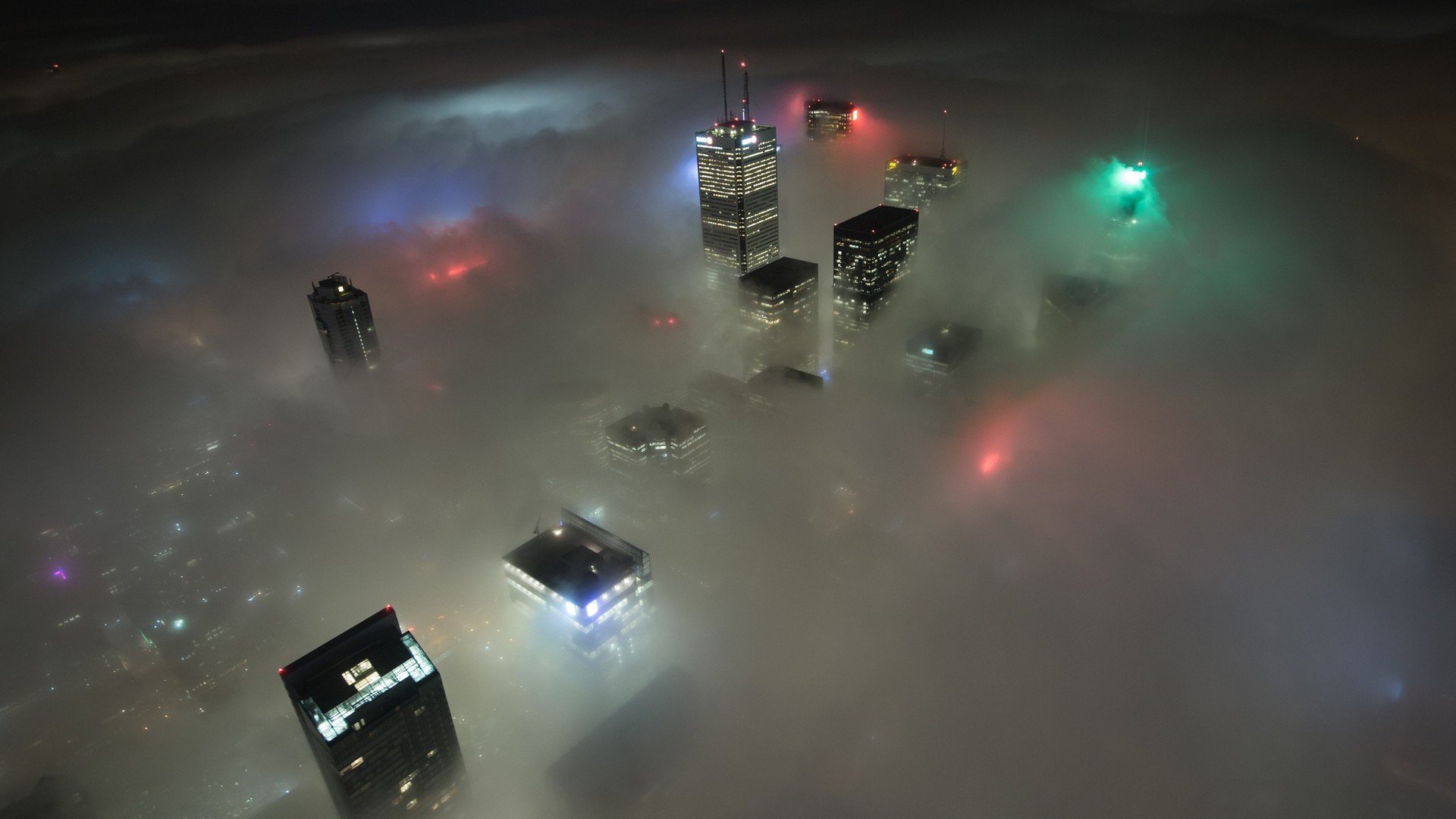mist, City, Night, Aerial view, Toronto Wallpaper