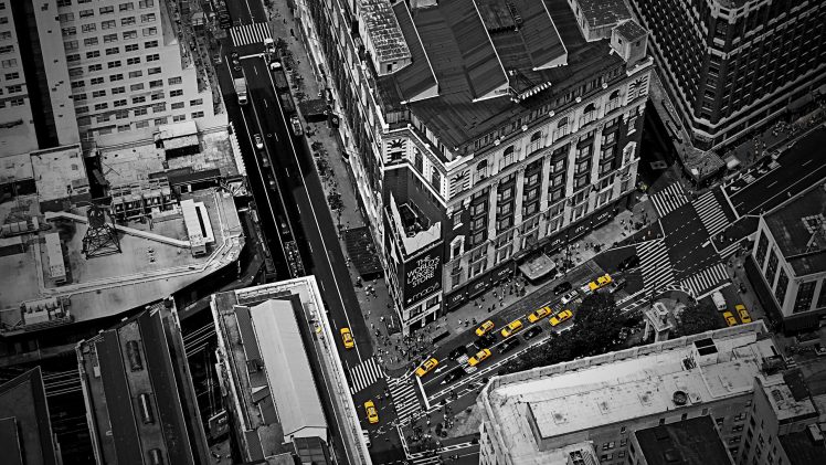 city, New York City, Taxi, Street, Aerial view HD Wallpaper Desktop Background