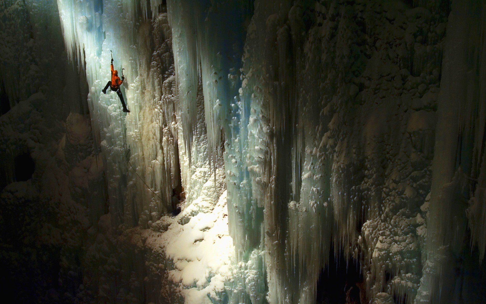 climbing, Ice, Cave Wallpaper