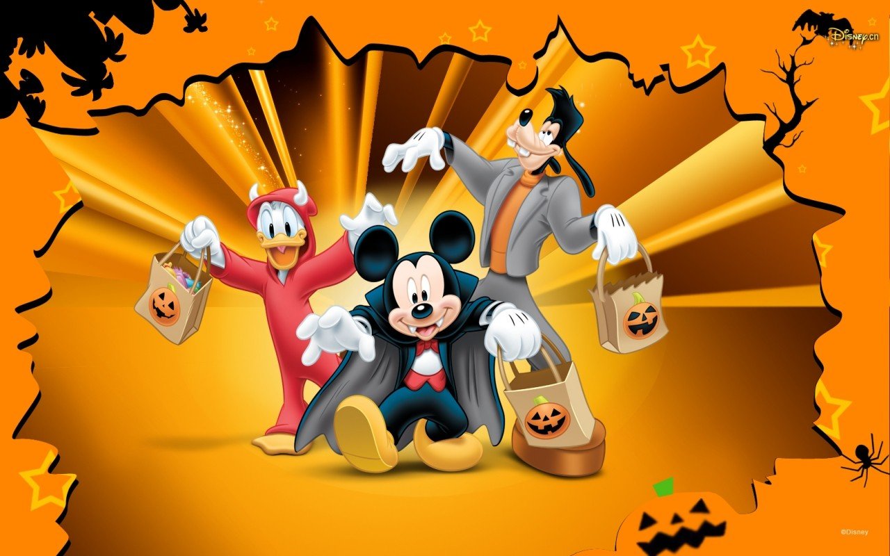 Halloween, Disney, Orange, Donald Duck, Mickey Mouse, Goofy Wallpaper