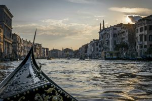 canal, Gondolas, Venice, Dusk, Point of view