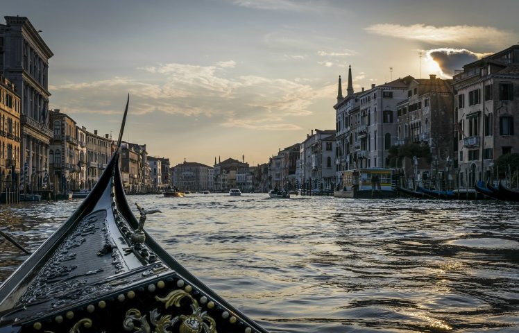 canal, Gondolas, Venice, Dusk, Point of view HD Wallpaper Desktop Background