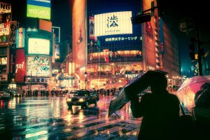 city, Night, Street light, Rain, Japan