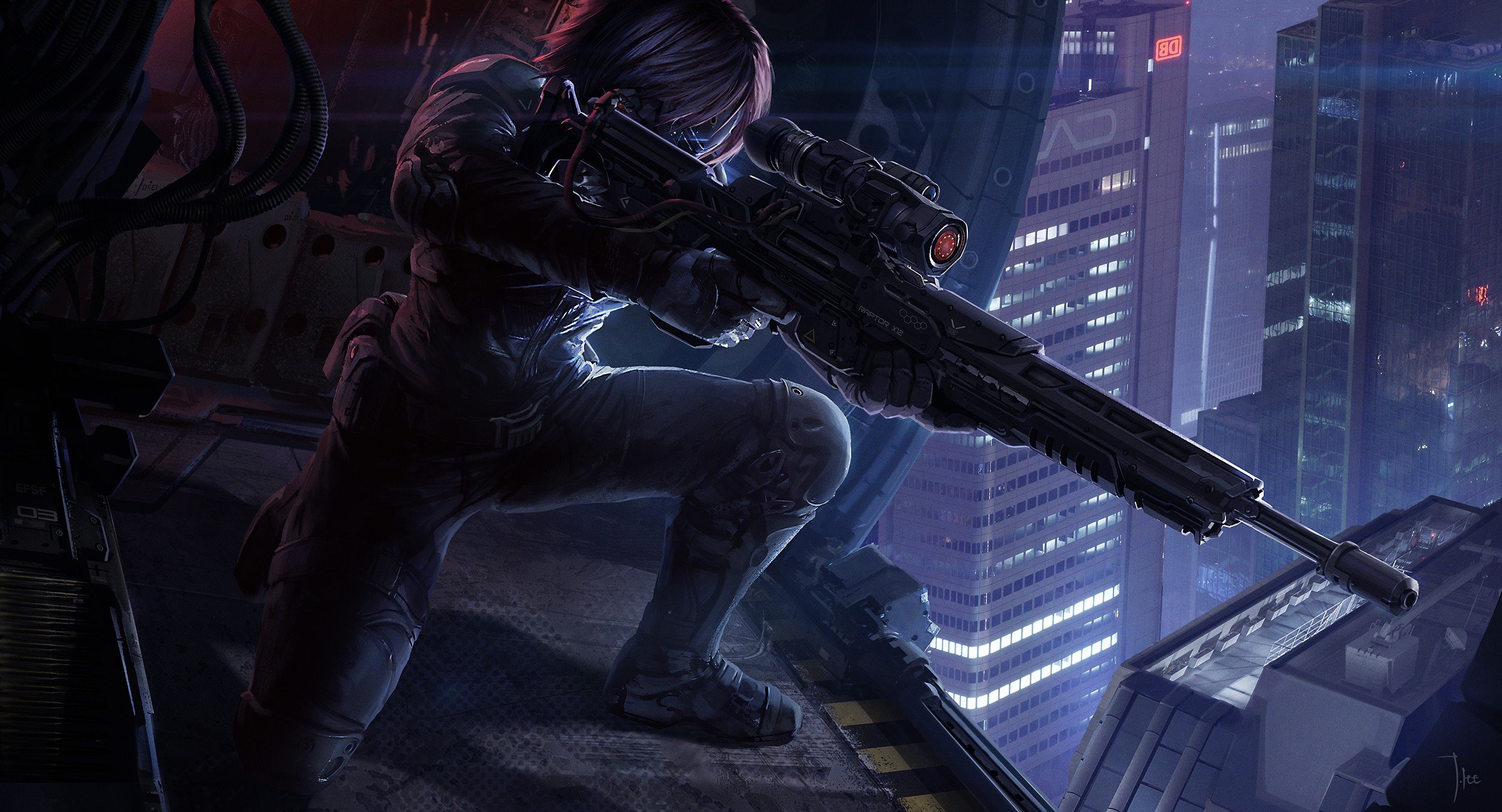 futuristic, Sniper rifle, Soldier, Helicopters, City Wallpaper