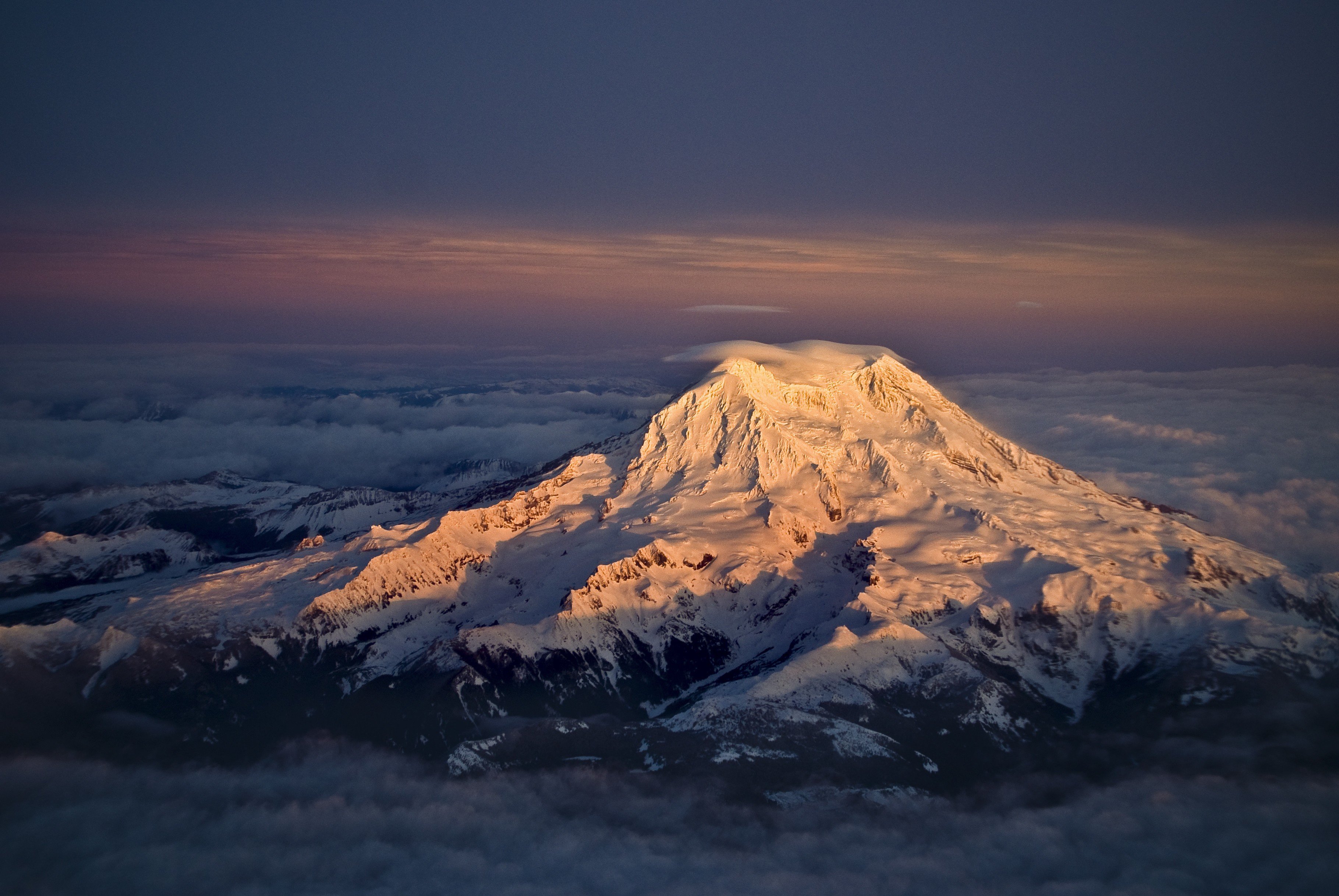 Mount Rainier, Mountain, Aerial view, Dusk Wallpaper