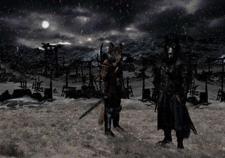 wolf, Concept art, Mountain, Revenge, Moonlight HD Wallpaper Desktop Background