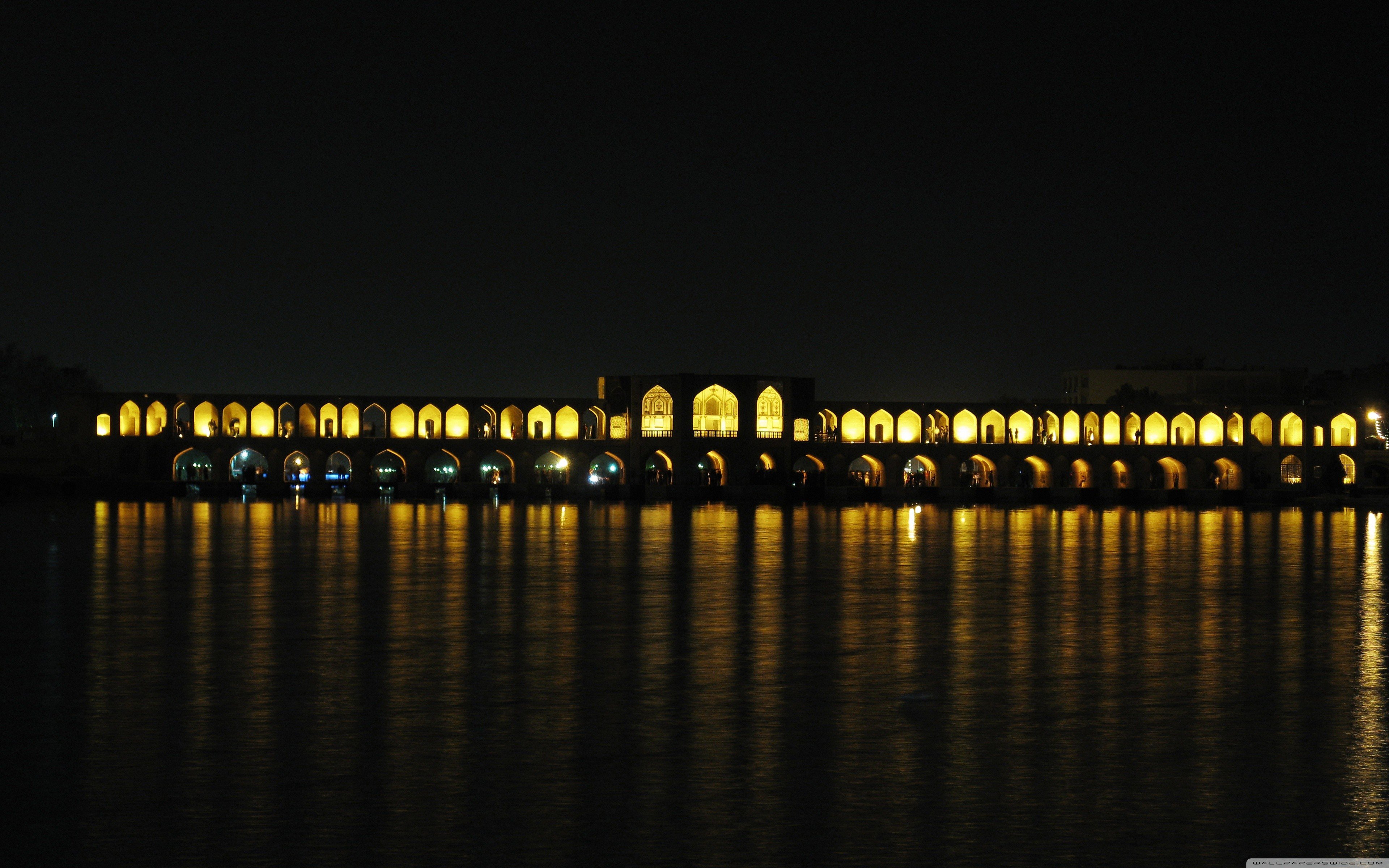 photography, Bridge, Night, Khaju Bridge, Iran Wallpaper