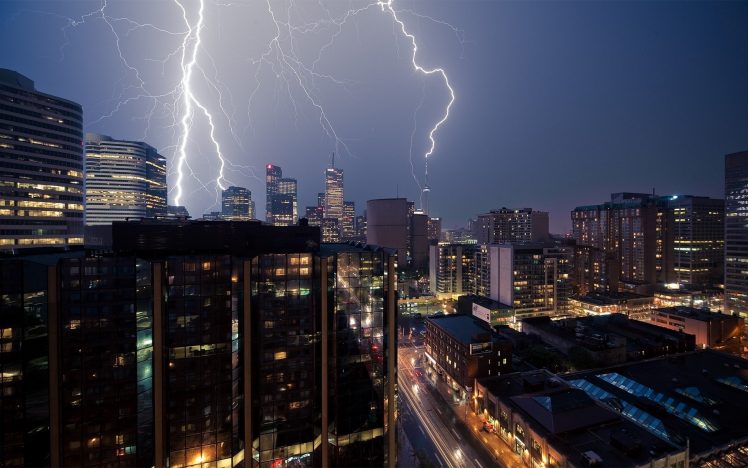 lightning, Urban, City, Skyline HD Wallpaper Desktop Background