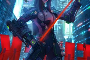 anime girls, Cyberpunk, Sword