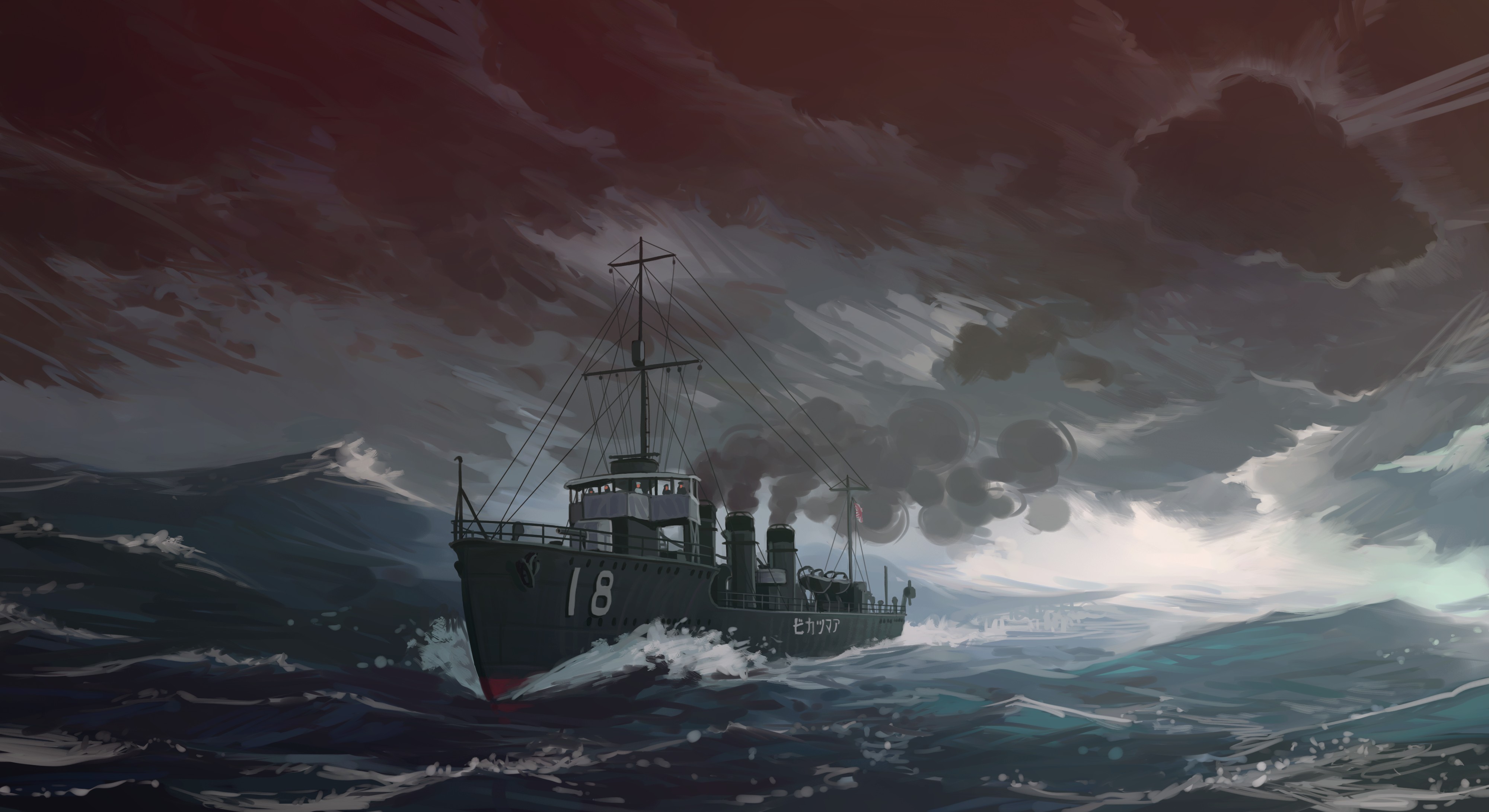 painting, Destroyer, Amatsukaze Wallpaper