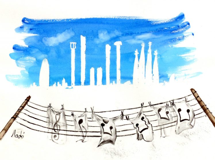 watercolor, Musical notes, City, Laundry HD Wallpaper Desktop Background