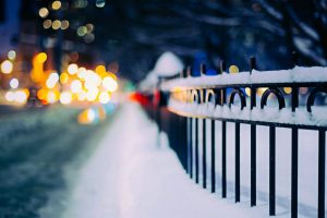 urban, Snow, Street, Fence, Bokeh