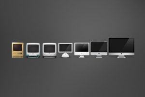Apple Inc., Computer, Evolution, Gray background, Minimalism