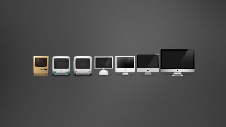 Apple Inc., Computer, Evolution, Gray background, Minimalism HD Wallpaper Desktop Background